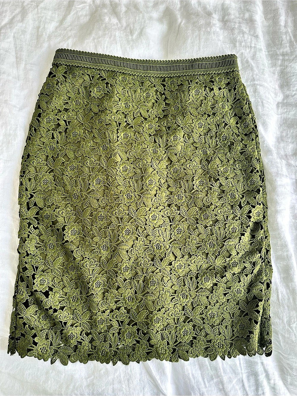 Ann Taylor Floral Lace Pencil Skirt in Green